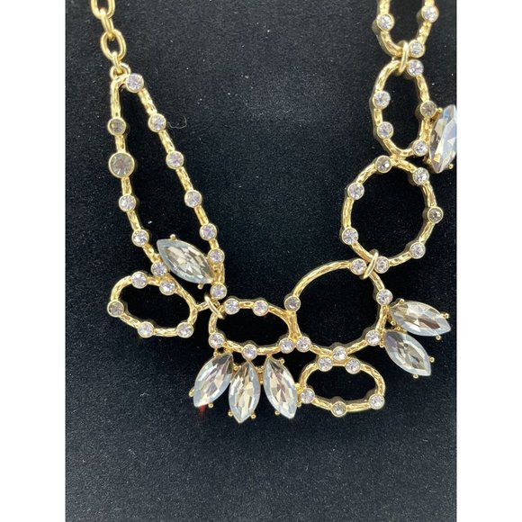 Statement Gold Tone Sculpture Smoky & Clear Color Rhinestone Choker Necklace 18" - Picture 2 of 7